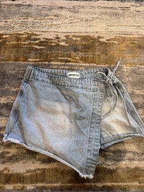Princess Polly Faded Blue Denim Wrap Skort with Side Tie